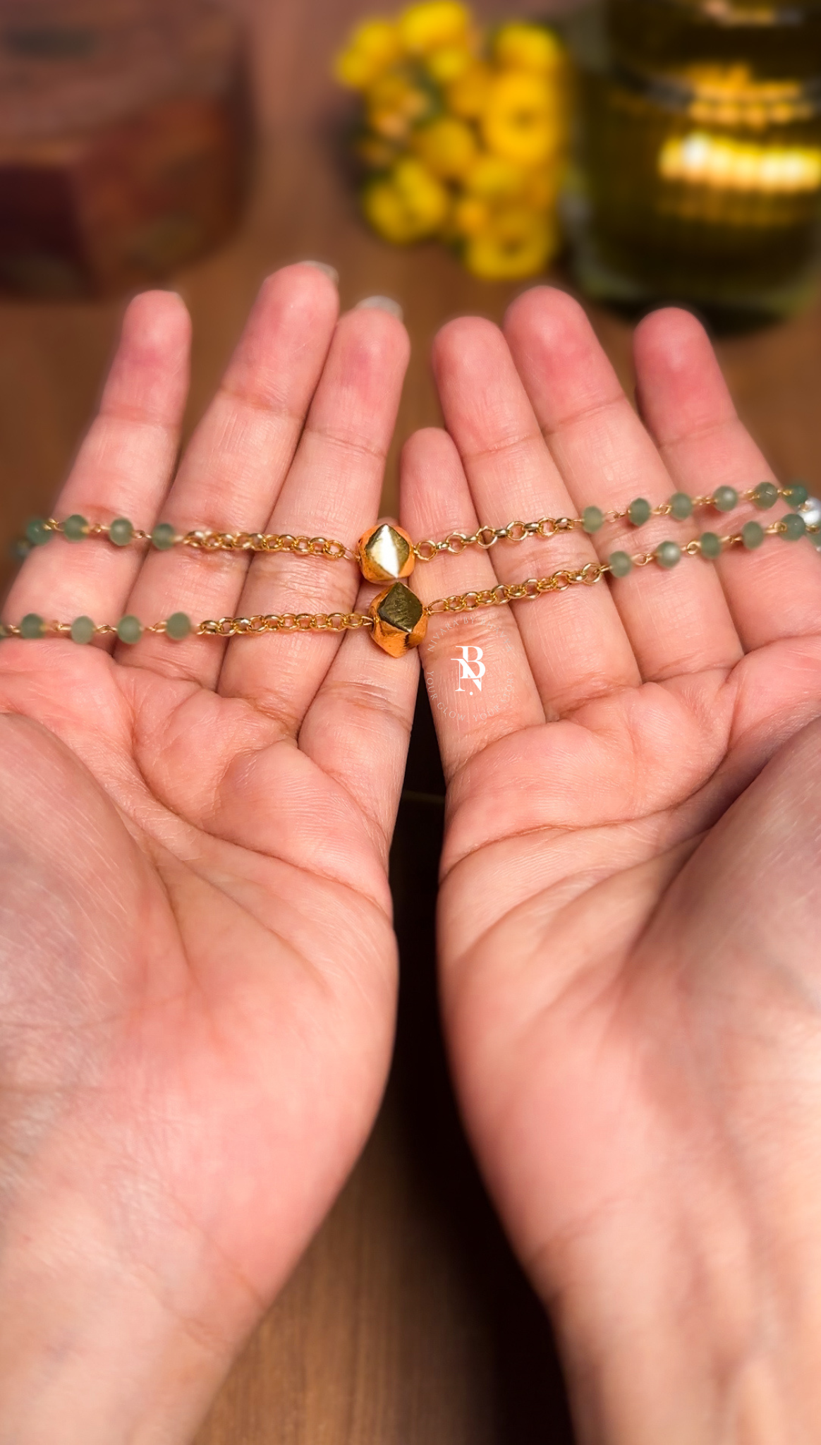 Pearl & Mint Green Beads Double Layer Necklace