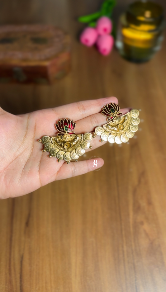 Lotus Coin Chandbali Earrings