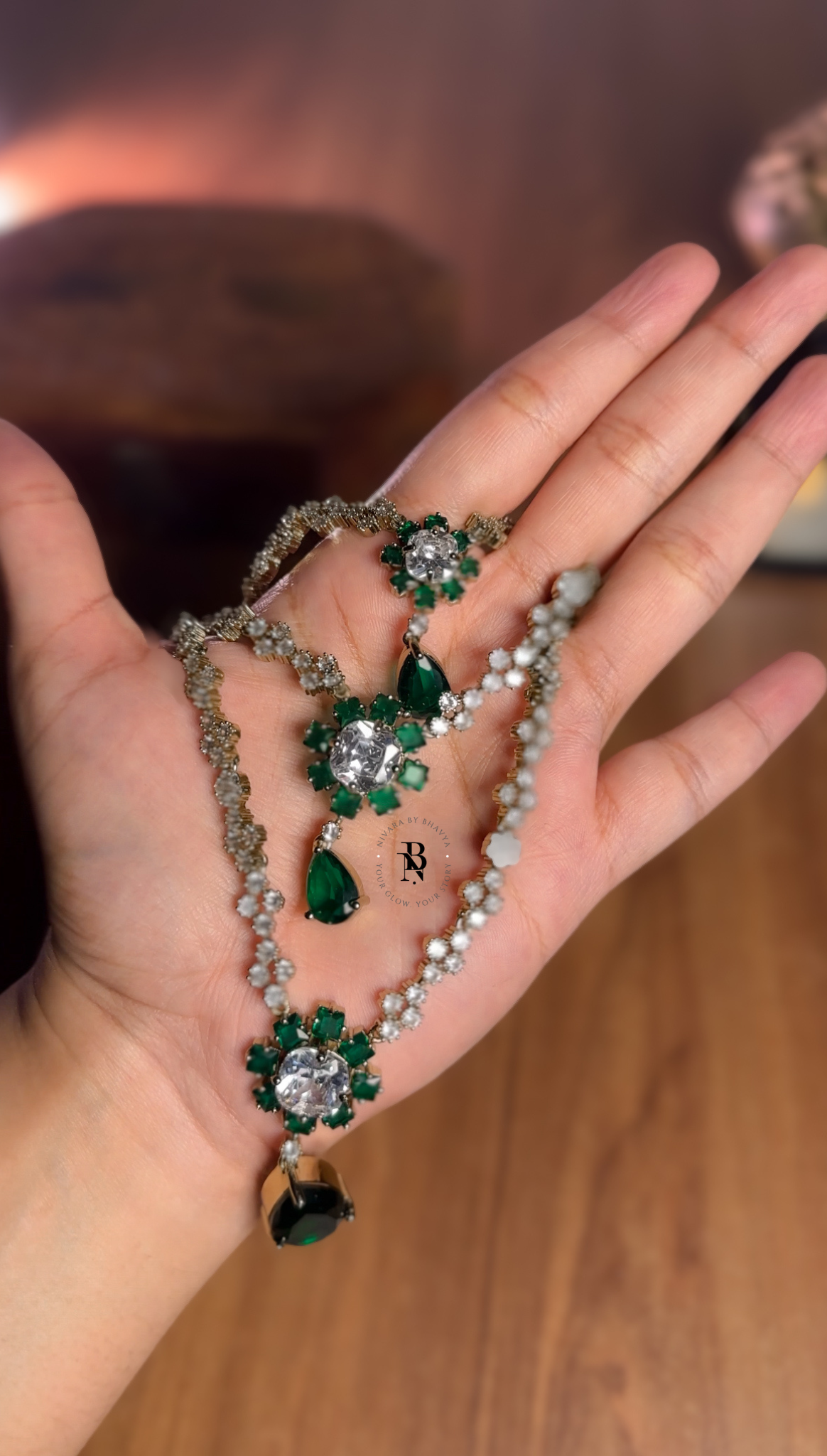 Emerald & Diamond 3 layer Necklace