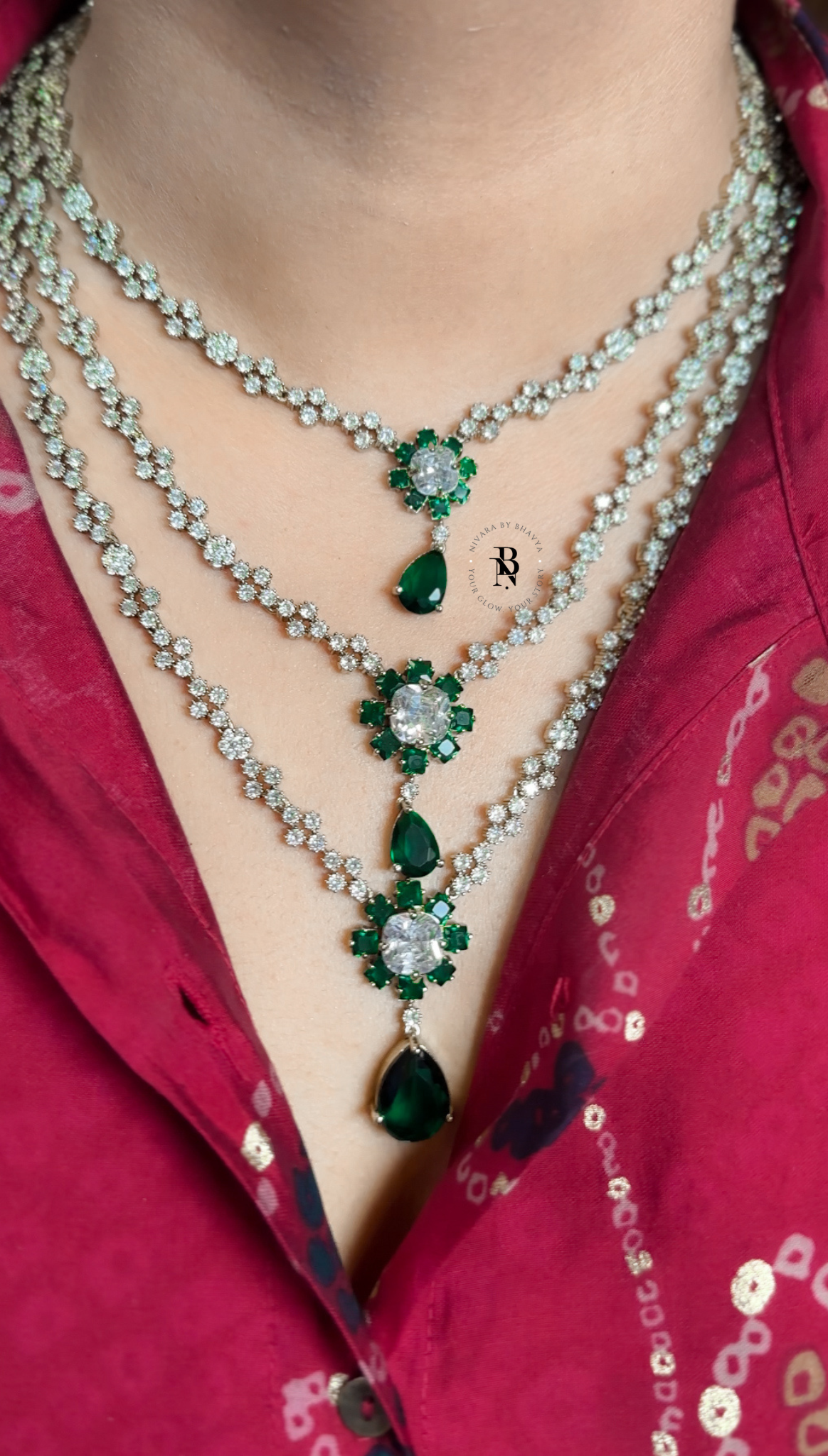 Emerald & Diamond 3 layer Necklace
