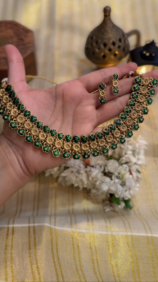 Green Enamel Floral Necklace