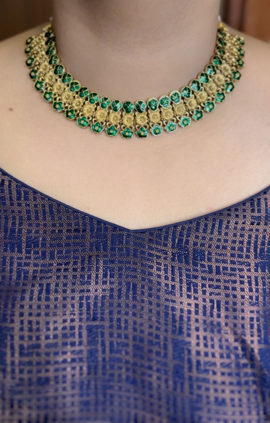 Green Enamel Floral Necklace