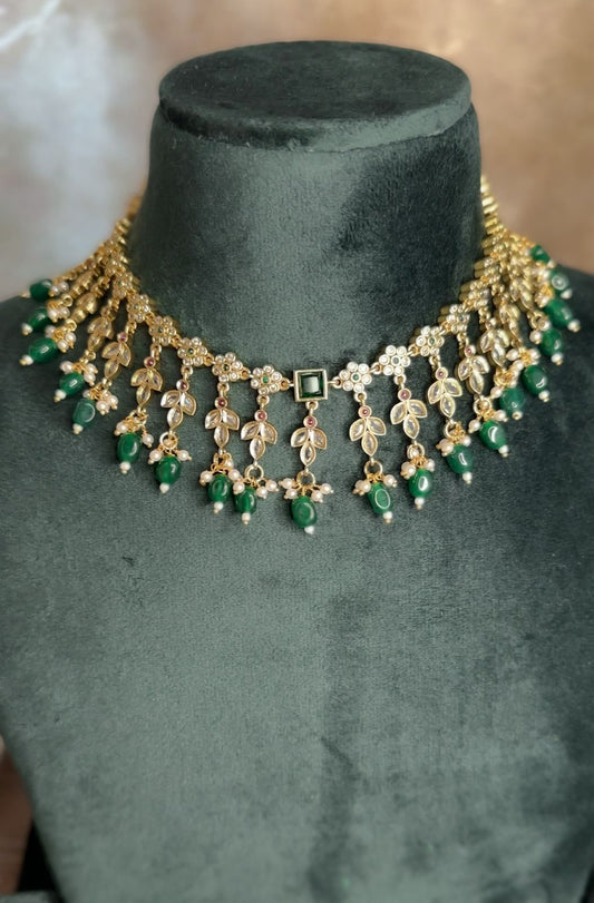 Emerald Polki Pearl Drop Necklace